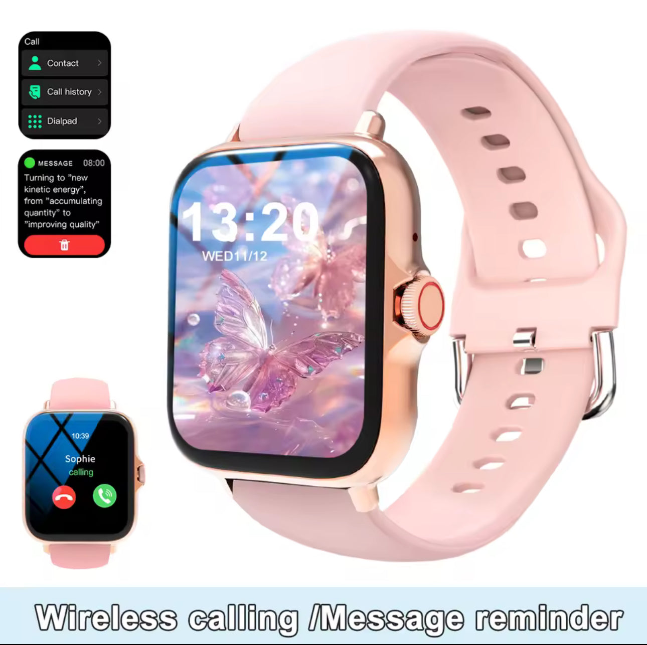 Smart watch with full touch screen, call, message reminder, music control and other functions, compatible with iPhone/android