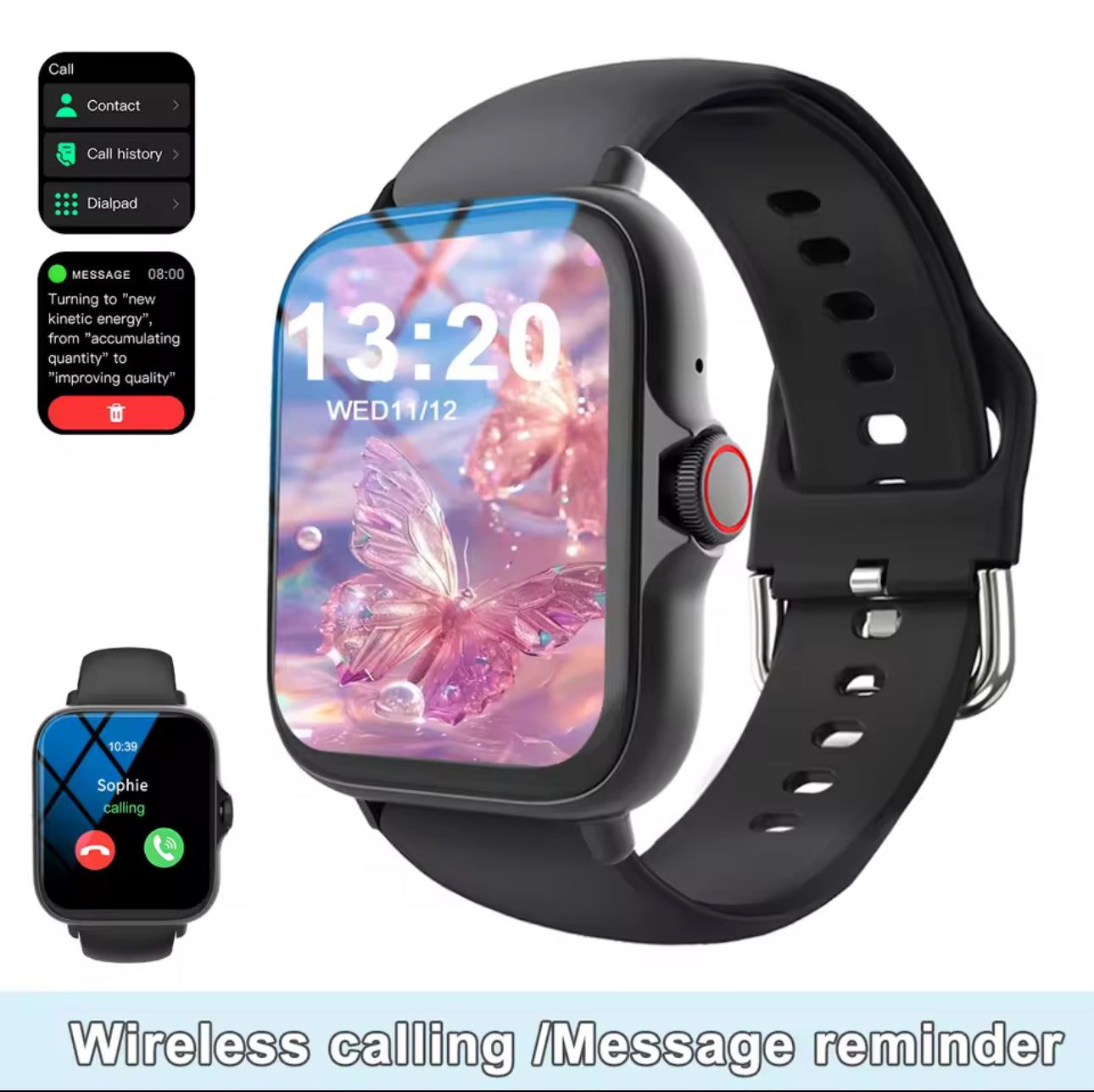 Smart watch with full touch screen, call, message reminder, music control and other functions, compatible with iPhone/android