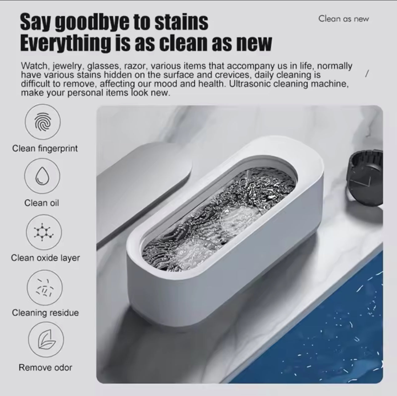 Ultrasonic Cleaning Machine 45000Hz High Frequency Vibration USB Charging Battery 360° For Glasses Watch Ring Portable Cleaner