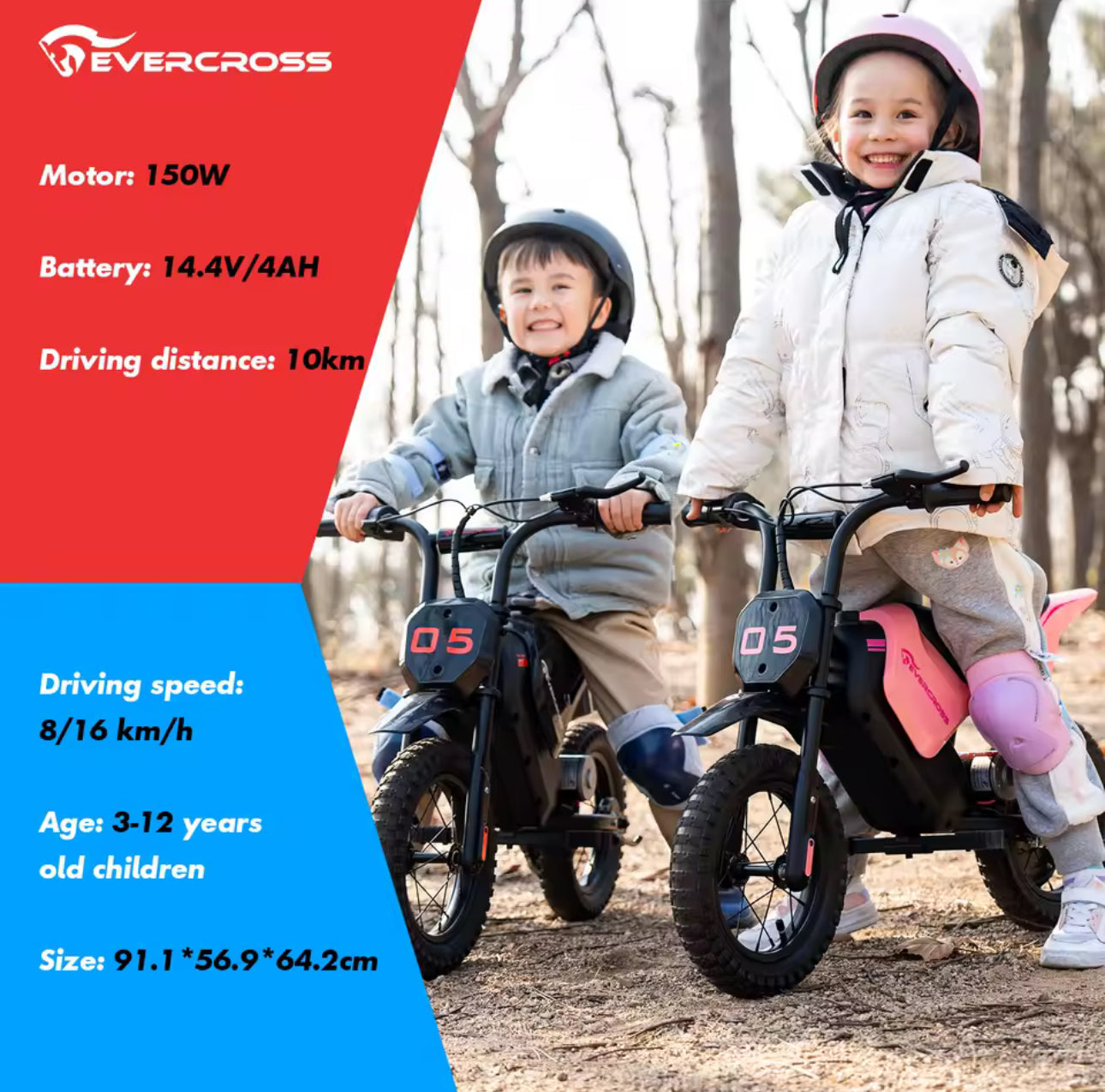 Electric Dirt Bike for Kids, 150W, Adjustable Speed 8/16 km/h, Up to 10 km Range, 12-Inch Motocross for Kids 3-12
