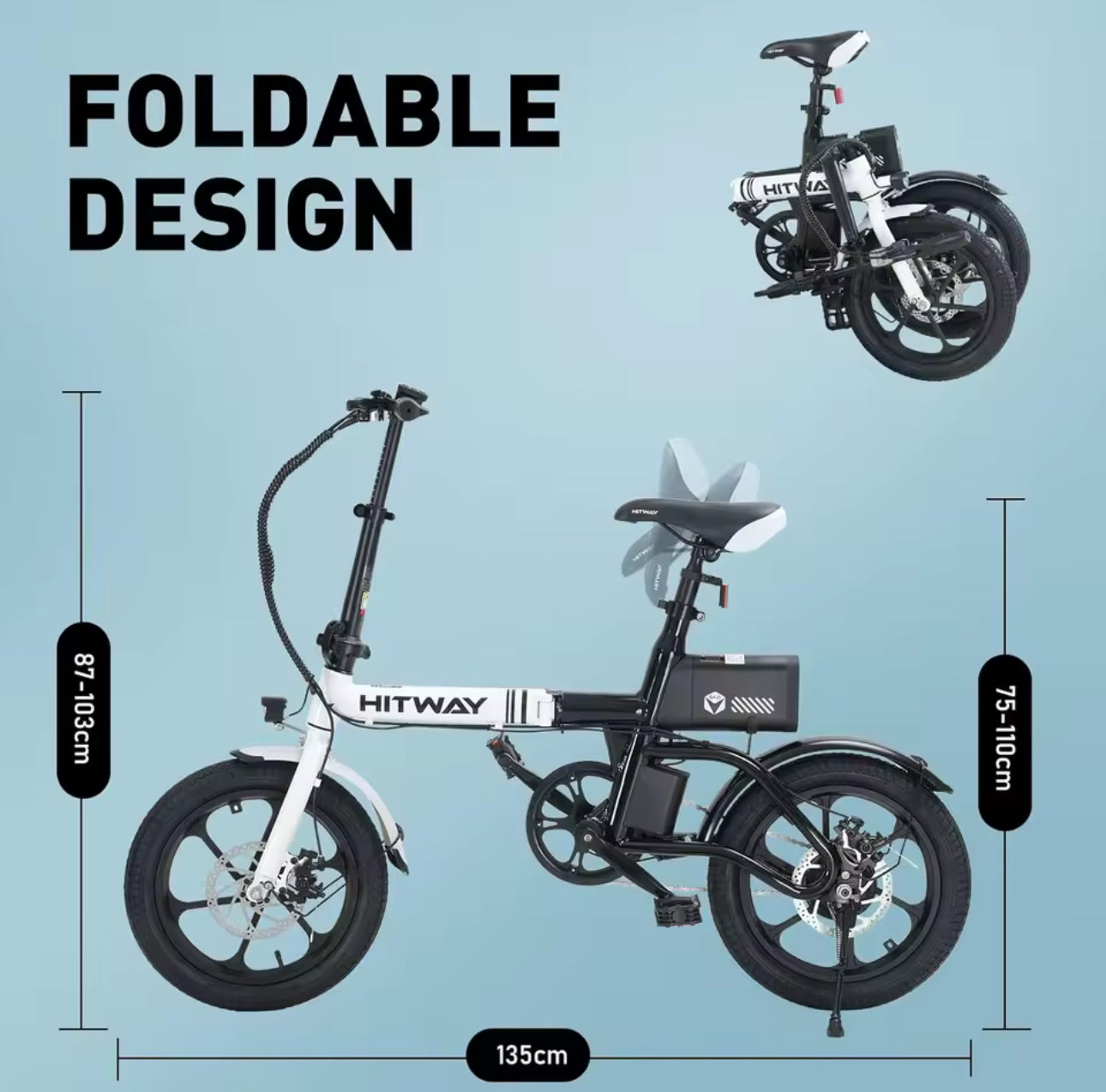 HITWAY BK35 Folding Electric Bike, 16 inch E Bike 250W City E-Bike Max.Range 60KM