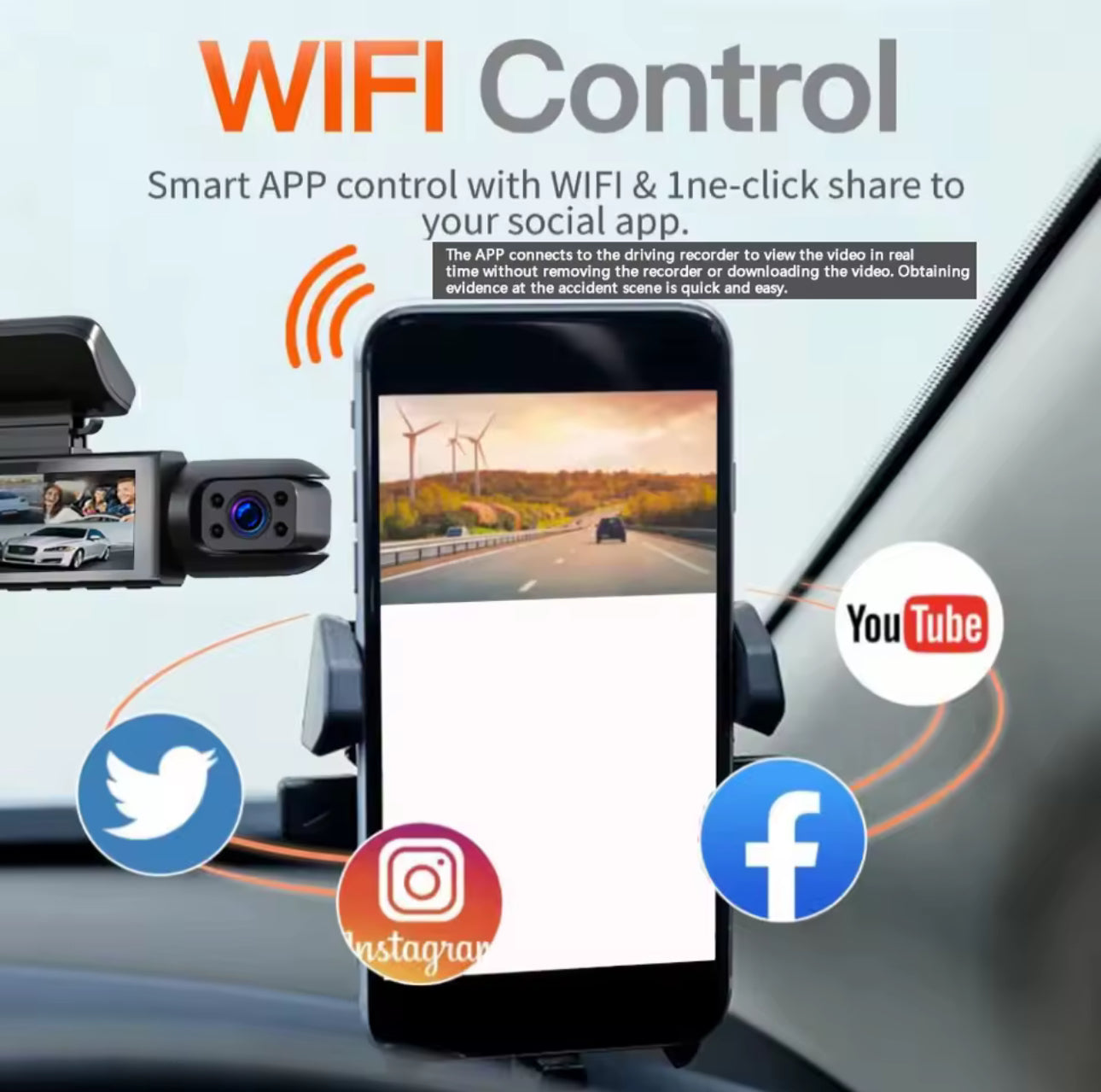 1080P WIFI Dual Camera Dash Cam for cars, Front And Inside camera with IRL Night Vision,Loop Recording, wide angle Car DVR ⚡️
