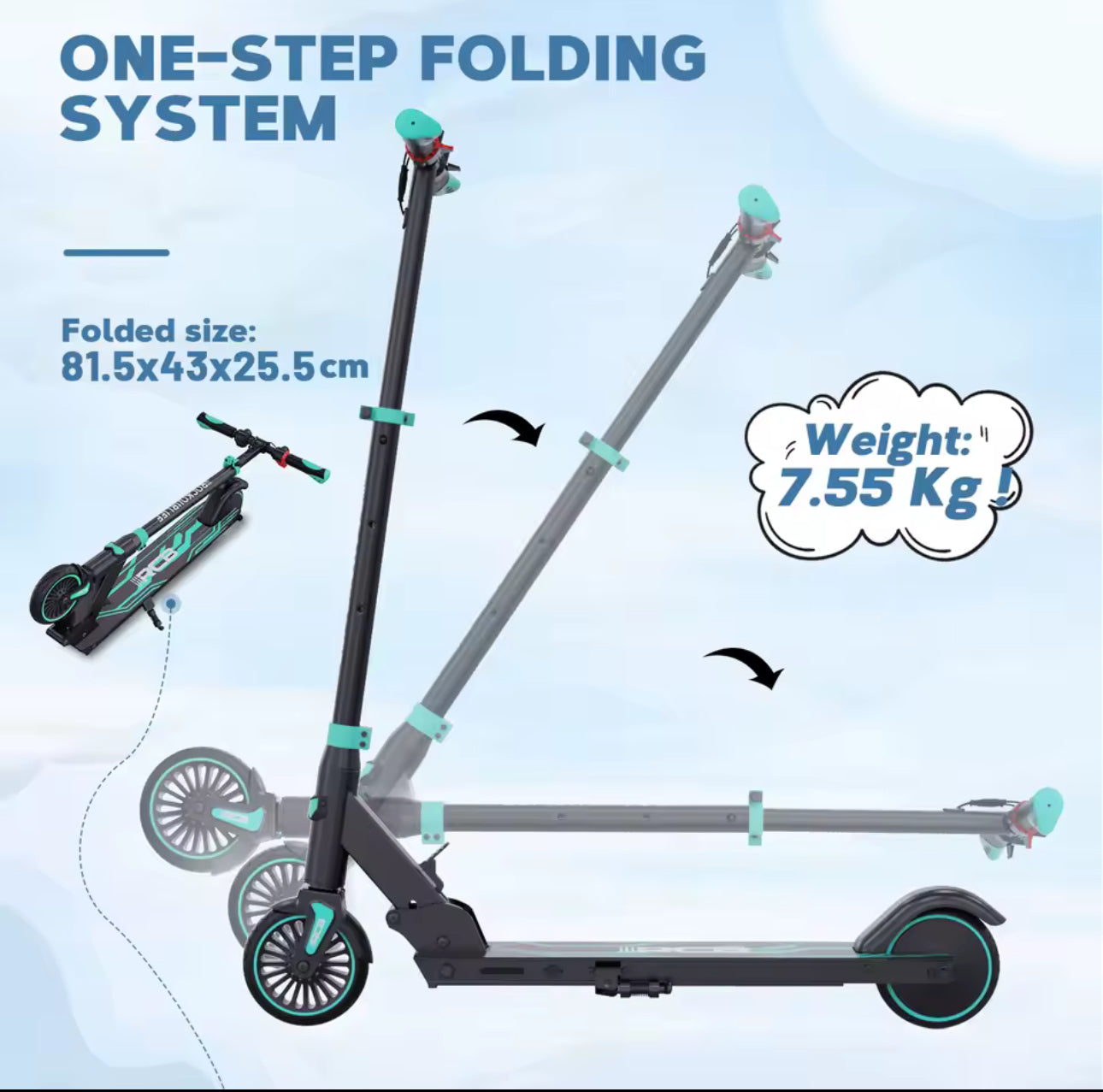 Electric Scooter for Children Aged 8-16 Years, Only 7.55KG Foldable Electric Scooters, Two Types of Braking 20kmph