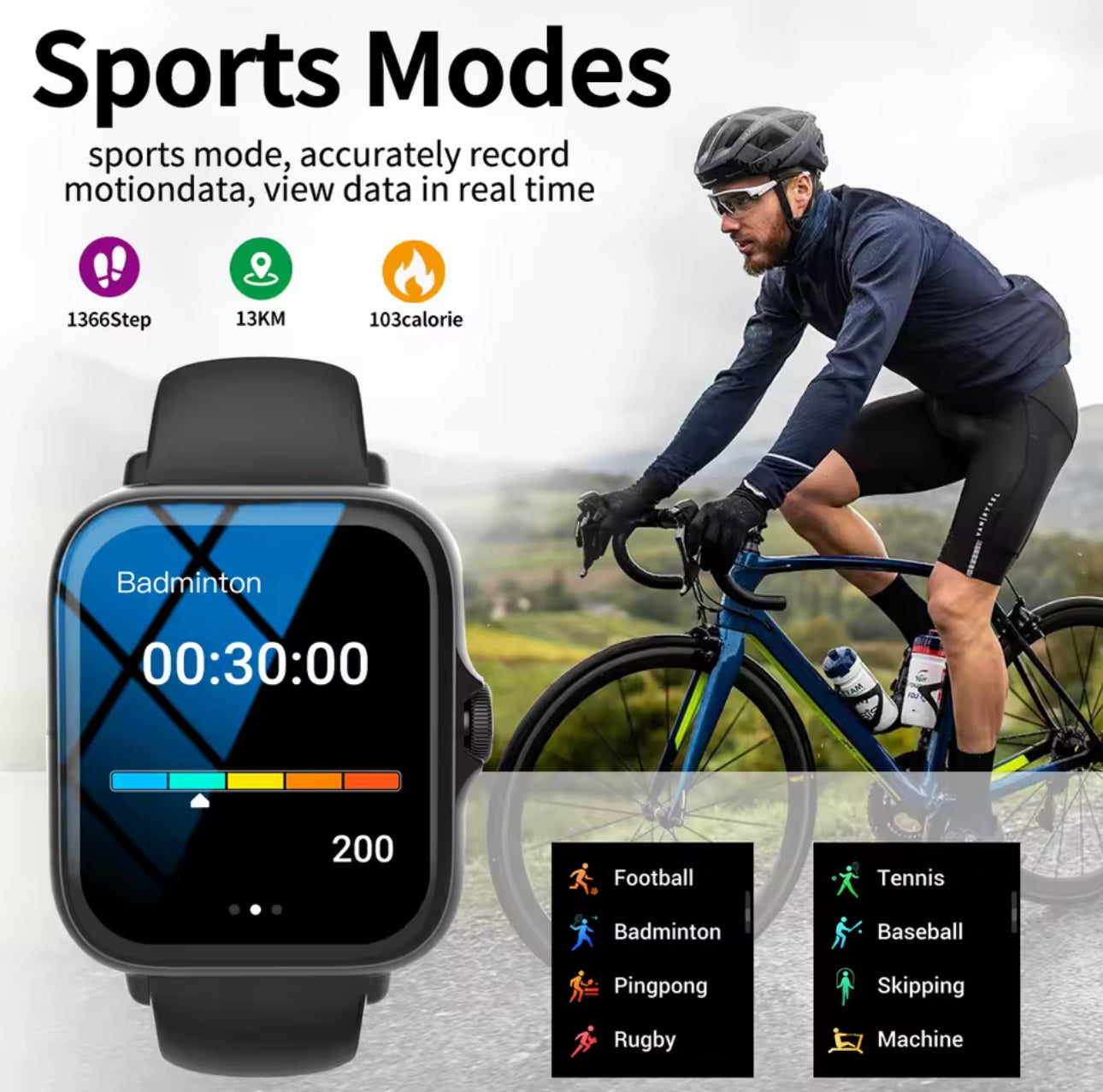 Smart watch with full touch screen, call, message reminder, music control and other functions, compatible with iPhone/android