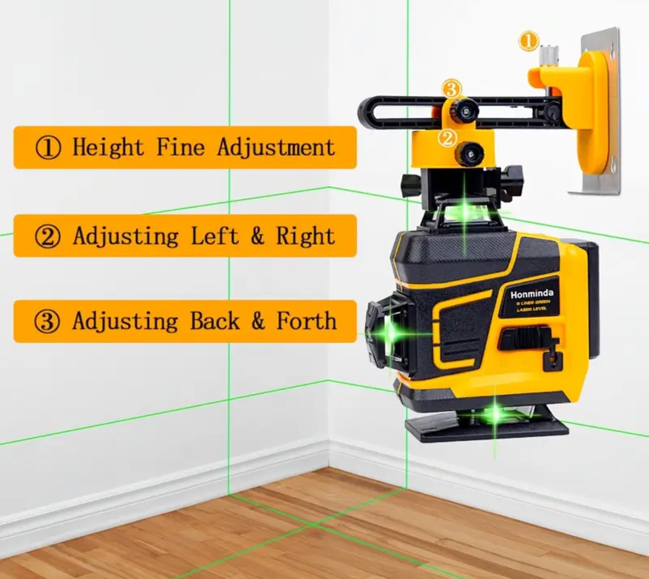4D Green Laser Level with 16-Line Projection, 360° Auto-Leveling, Rechargeable Battery & Remote Control - Heavy-Duty Construction Laser Level with Adjustable Stand, Self-Levelling System, Dustproof &, Compatible with Tripods for Construction