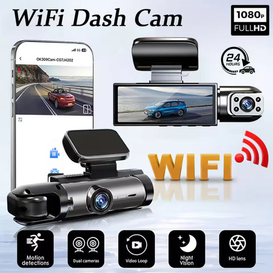 1080P WIFI Dual Camera Dash Cam for cars, Front And Inside  camera with IRL Night Vision,Loop Recording, wide angle Car DVR ⚡️